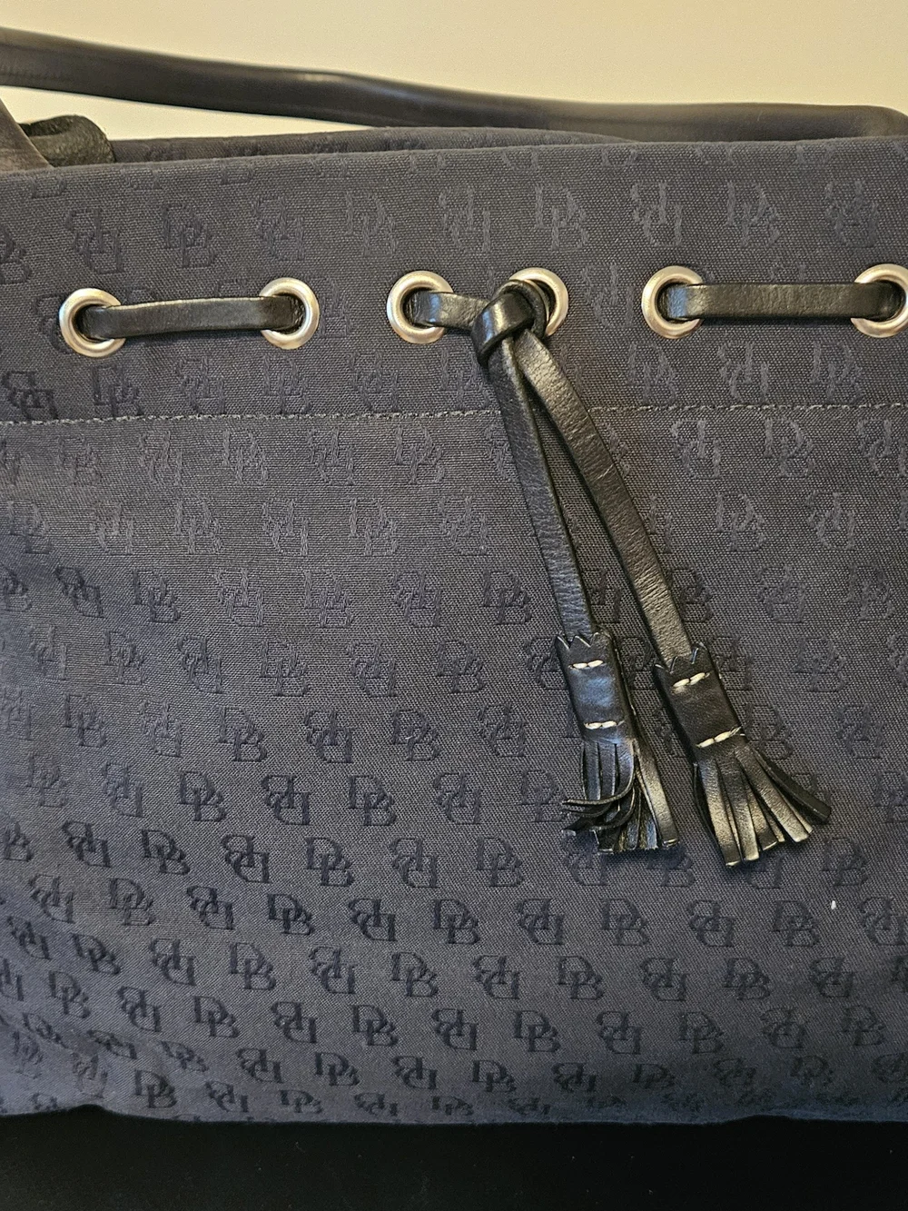 Dooney & Bourke Black On Black Monogram Drawstring Tote
